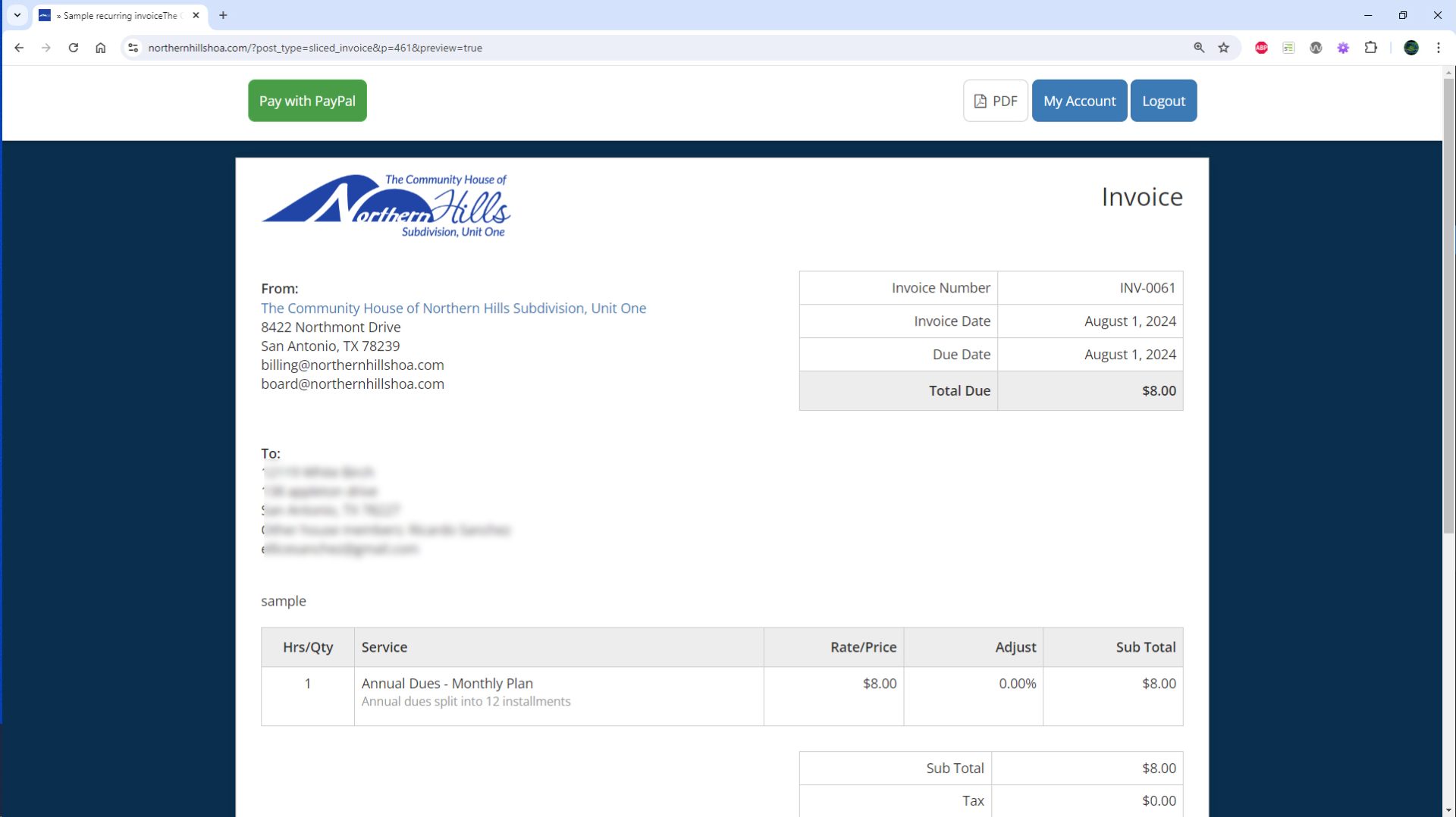 Sample Invoice Detail Page